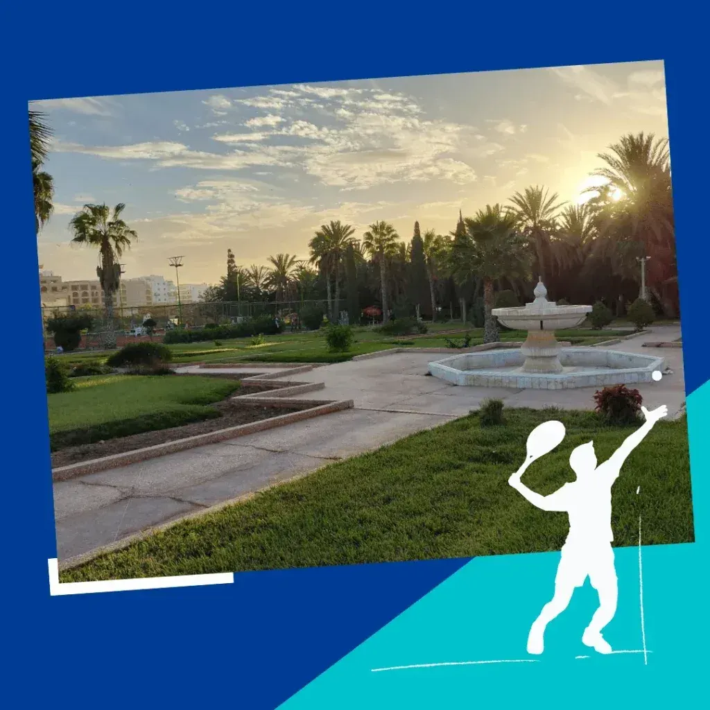 Formules de stages du club : les jardins et la fontaine au coucher du soleil